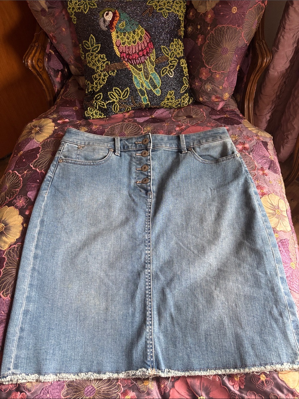 Talbots Light Blue Denim Skirt with Button-Front